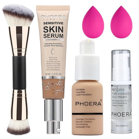 PHOERA Foundation Full Coverage,and Medium Coverage 2024 New PHOERA Foundation Makeup for Mature Skin, Wrinkles Matte Natural Finish for a Flawless Complexion (104+N04/ Buff Beige+Sand)
