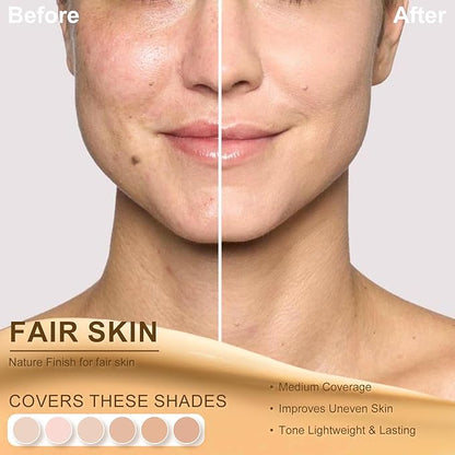Color Changing Foundation,2 Pack Travel Size, Medium Coverage, Improves Uneven Skin Tone, Lightweight & Lasting,Make up for Flawless Liquid Foundation,Nature Finish for Bright Skin 0.42 oz