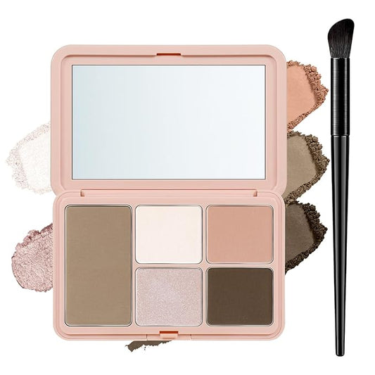 Cool Toned Contour Palette Makeup, All in 1 Highlighter Blush Bronzer Palette for Women, Smooth Long Wear Buildable Nude Primer Powder Three-Dimensional Natural Contouring Face Cosmetic Gift