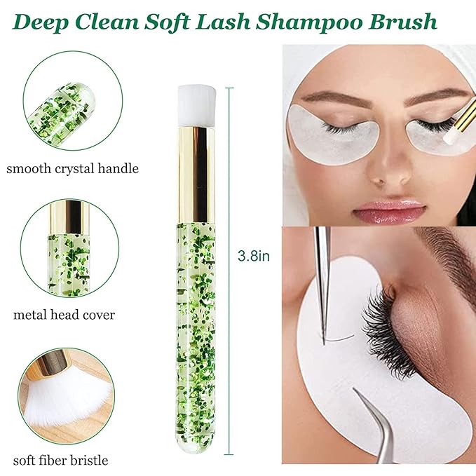 Lash Shampoo for Extensions, Shmian Fan 50ml Eyelash Foam cleanser with 50 Pcs Brush and Rinse Bottle Oil Free/Sulfate Free Wash Remover For Extension Makeup, Green, 1.0 Count