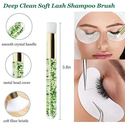 Lash Shampoo for Extensions, Shmian Fan 50ml Eyelash Foam cleanser with 50 Pcs Brush and Rinse Bottle Oil Free/Sulfate Free Wash Remover For Extension Makeup, Green, 1.0 Count