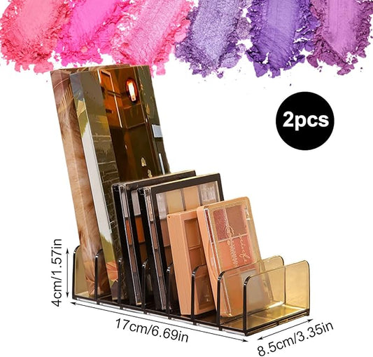 Makeup Palette Organizer,Acrylic Eyeshadow Palette Pallet Holder,7 Sectons BPA-Free Divided Make Up Blush,Contour Storage Holder Cosmetic Eye Shadow Display Stand Clear Rack Vanity Holder(Grey-2 Pack)
