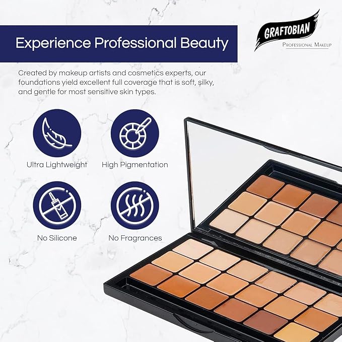 Graftobian Glamour Crème Ultra HD Foundation Super Palettes - Foundation Palette, Contour Makeup, Foundation for Professional Makeup Kit, Face Makeup for Full Coverage - Warm Color