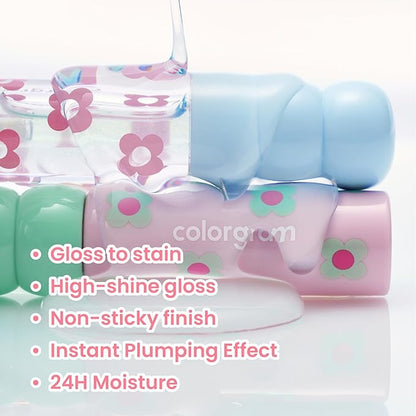 COLORGRAM Fruity Glass Tint 03 Soda Cool Peach | Korean Long Lasting &Waterproof Lip Stain | Glossy Dewy Lip Gloss with Apricot Coral Shade | Buildable, Blendable, Moisturizing | 0.11 Oz