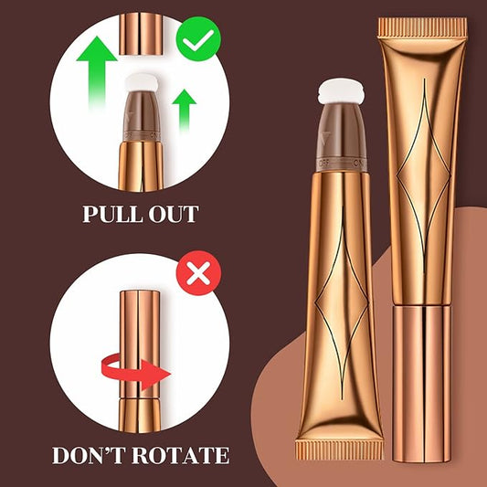 Contour Beauty Wand, Liquid Face Concealer Contouring Highlighter Blusher Stick with Cushion Applicator, Long Lasting Smooth Natural Matte Finish, Lightweight Blendable Super Silky Cream Contour Stick (3Pcs(01#Contour+03# Blush+05#Highlighter))