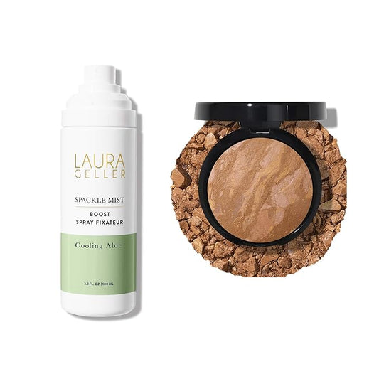 LAURA GELLER NEW YORK Baked Balance-n-Brighten Powder Foundation, Sand + Spackle Mist Boost with Cooling Aloe