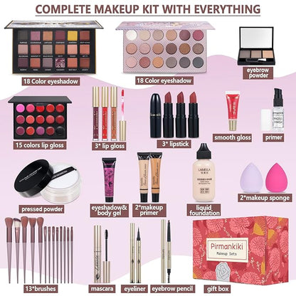 All-in-One Makeup Kit for Women & Girls - Travel & Professional Makeup Set Includes Eyeshadow, Lipstick, Brow Pencil, Eyeliner & Brush Set