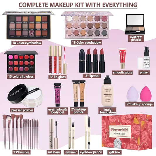 All-in-One Makeup Kit for Women & Girls - Travel & Professional Makeup Set Includes Eyeshadow, Lipstick, Brow Pencil, Eyeliner & Brush Set