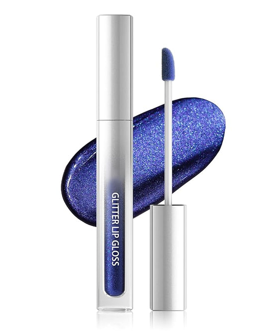 Blue Metallic Liquid Lipstick, Non-Stick Cup Glitter Lip Gloss, High Pigmented Lip Color with Transfer-proof Wear, Long Lasting Waterproof Shimmer Sparkly Lipstick Cosplay Party Makeup for Women-07