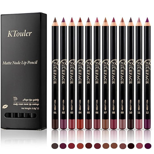 12 Pcs Matte Lip Liner Pencil Set, Smooth Waterproof Long-Lasting Fade Resistant Lip Pencil Makeup Gift Set for Women and Girls