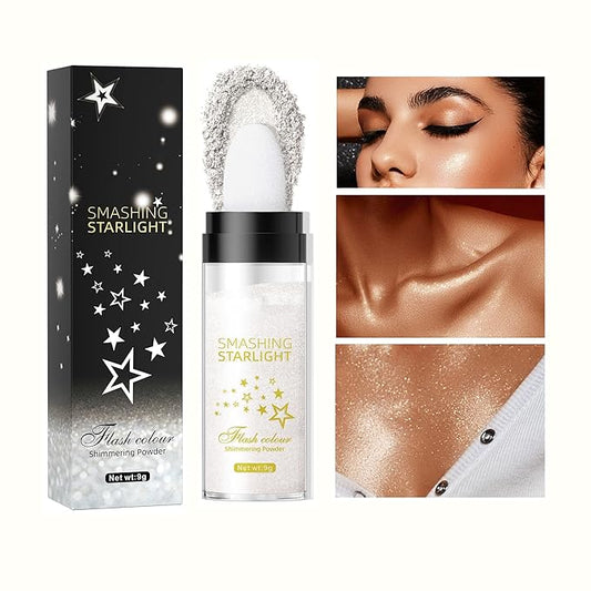 Fairy Highlight Puff Stick Highlight Patting Powder - Multi-Functional Shimmer Powder for Illuminating and Brightening Your Face and Body (#01 Gray)