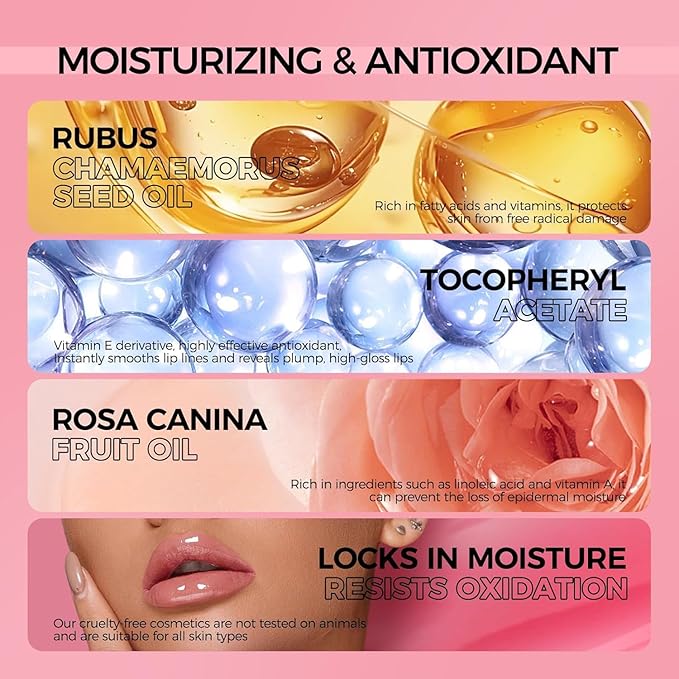 2PC Lip Oil and Metallic Glitter Pink Lipstick,Natural Lip Plumper,Fruit Flavoured Lip Oil,For Dry Lip's Moisturizing Hydrating,Vegan & Cruelty-free (05 Athena+15)