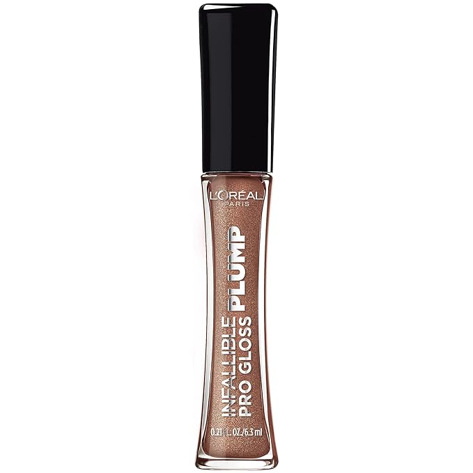 L'Oreal Paris Infallible Pro Gloss Plump Lip Gloss with Hyaluronic Acid, Long Lasting Plumping Shine, Lips Look Instantly Fuller and More Plump, Sunlit Shimmer, 0.21 fl. oz.