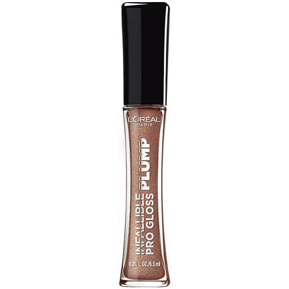 L'Oreal Paris Infallible Pro Gloss Plump Lip Gloss with Hyaluronic Acid, Long Lasting Plumping Shine, Lips Look Instantly Fuller and More Plump, Sunlit Shimmer, 0.21 fl. oz.