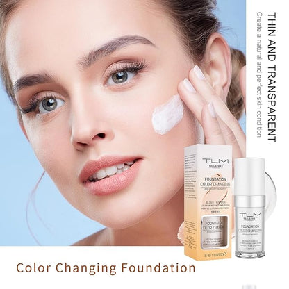 Color Changing Foundation for Color Correction, Even Skin Tone and Coverage of Imperfections for a Natural Facial Look, includes SPF15, Full Coverage Foundation 1.0floz x2pcs