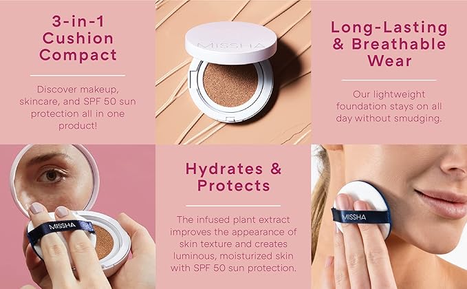 MISSHA Magic Cushion Foundation No.23 Natural Beige for Light with Neutral Skin Tone, Flawless Coverage,Dewy Finish,Easy Application for All Skin Types