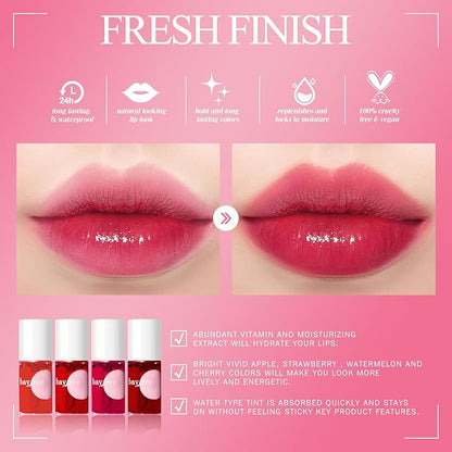 Lip Tint Stain Set, Korean Water Tint Lightweight Non-sticky, Waterproof Long Lasting Liquid Blush & Lip Stain, Transfer-Proof, Matte Finish Lip Color Makeup (fruit farm)