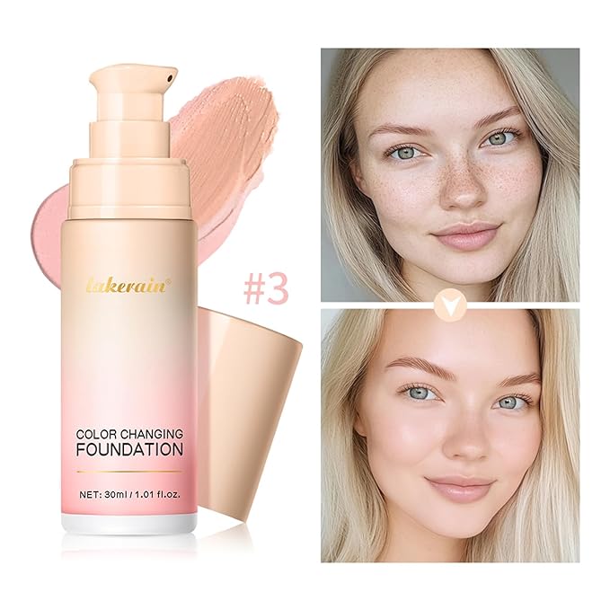 Colour Changing Foundation With Centella, CC Red Correction Cream, Color Correcting Formula for Blemishes, Red Skin, & Acne Marks, Liquid Foundation for Women-Pink