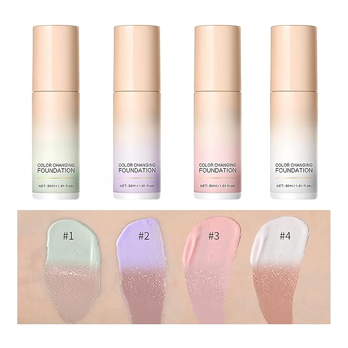MAEPEOR Color Changing Foundation 4 Colors Lightweight Non-Greasy Hydrating Color Correcting CC Cream with Centella, Skin Corrector Foundation for Dull Skin Tone (01 Green)