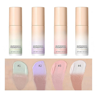 MAEPEOR Color Changing Foundation 4 Colors Lightweight Non-Greasy Hydrating Color Correcting CC Cream with Centella, Skin Corrector Foundation for Dull Skin Tone (01 Green)