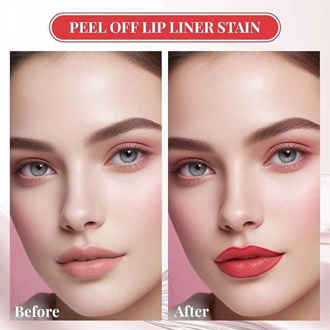 Peel Off Lip Stain Lip Liner, Long-Lasting Peel Off Lip Tint for Women Girls, Non-Stick Cup Tattoo Magic Color Tint, Waterproof Matte Lip Gloss, Highly Pigmented Peel Off Lip Liner Stain Makeup
