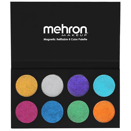 Mehron Makeup Paradise Makeup AQ 8 Color Metallic Palette | Magnetic Refillable Face & Body Paint Palette | Professional Water Activated Paint for Costumes, SFX, Halloween, & Cosplay