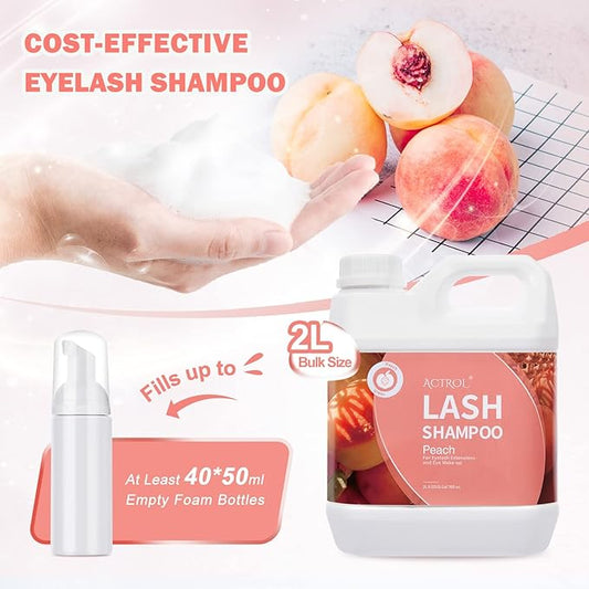 Eyelash Extension Cleanser Peach 2L Natural Lash Extension Shampoo Professional Eyelid Foaming Cleanser Paraben & Sulfate Free Non-lrritating with Salon and Home Care