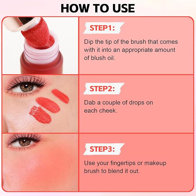 Boobeen Soft Liquid Blush Makeup for Cheeks, Lightweight and Buildable, Thin Cheek Makeup Stick for Natural Flush Color, Cream Blush Easy to Blend, With Build in Brush