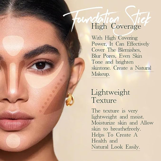 3 Count Matte Foundation Stick Makeup, Medium Coverage Buildable, Versatile Use Cream Concealer Stick, Contour & Highlight Bronzer Stick, Cruelty-Free & Vegan