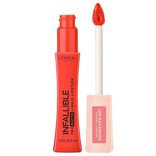 L’Oréal Paris Makeup Infallible Pro Matte Les Macarons Scented Matte Liquid Lipstick, Highly Pigmented, Longwear, Waterproof and Smudge Proof, Mademoiselle Mango, 0.21 fl; oz.