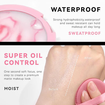 Oil Control Primer Balm, Jelly Face Pressed Powder 3D Blurring Balm Matte Concealer Cream Setting Powder, 12H Waterproof Lightweight Long Lasting Flawless Skin Matte Primer for All Skin Types