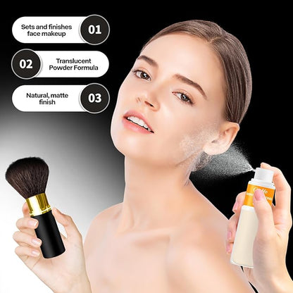 Go Ho Mineral Sunscreen Setting Powder Spray and 1PC Retractable Makeup Brush Kit,Loose Powder Sunscreen,Translucent,Hypoallergenic Oil Control Natural Matte Finish for Face,Scalp&Hair