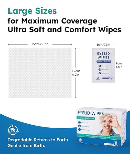 30 Packs Tea Tree Oil Hypoallergenic Eye Wipes for Itchy Eyes & 30 Packs Steam Eye Mask Lavender