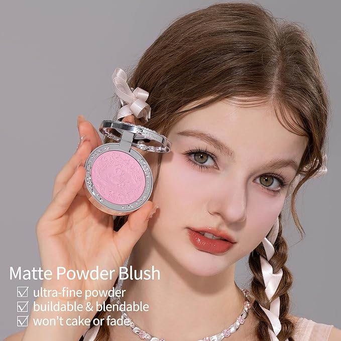 Flower Knows Swan Ballet Embossed Blush 03 Silky Ribbon+Butterfly Cloud Collar Angled Powder Brush Pearly Moonlight