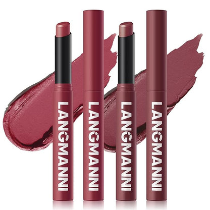 Jolilab 2 Pcs Velvet Matte Lipstick Nude Matte Soft Dark Color Stick Waterproof Long-Lasting Non-Stick Cup High Pigmented Lip Stick Lip Balm Beauty Cosmetics Gift for Girls（11#+12#