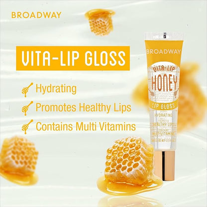 Ruby Kisses Broadway Vita-Lip Clear Lip Gloss (Honey 6 Pack), Ultra-Hydrating & Soothing Formula with Multi-Vitamin Oils, High-Shine Non-Sticky Finish, Nourishing Glossy Lip Balm for Healthy Lips