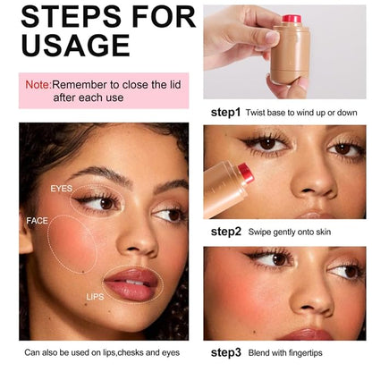 MAEPEOR Matte Blush Stick Creamy Natural Looking Finish Face Blush Long-Lasting Lightweight Buildable Blushes Stick for Cheeks (Color H02)