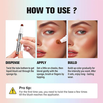 2pcs Liquid Blush for Cheeks, Buildable Liquid Blush Stick Set, Silky Smooth Creamy Formula, High Pigment, Lightweight Blush Rouge Stick