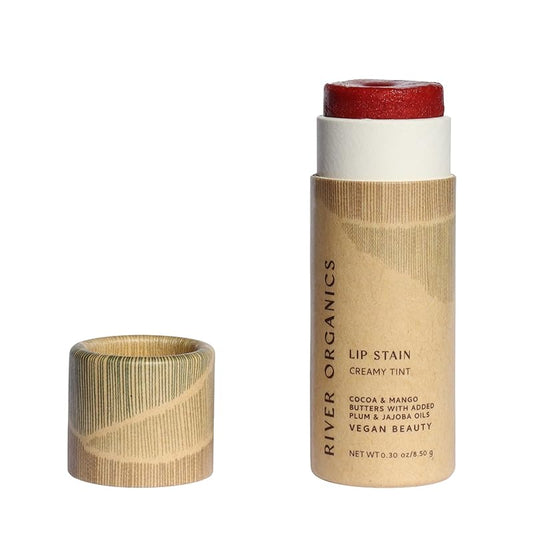 Organic Lip Stain | Vegan + Cruelty Free | Long Lasting, Toxic Free | 2 Colors "Fig" or "Pomegranate, .30 oz (Pomegranate), River Organics Zero Waste Makeup