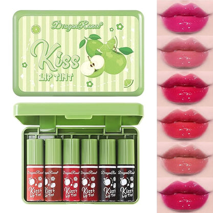 6 Colors Lip Tint Stain Set, Lip Stain Long Lasting Waterproof, Non-sticky & Lightweight Lip Tint, Multi-Use Liquid Blush & Lip Stain, Korean Lip Gloss with Moisturizing Lip Color Tint