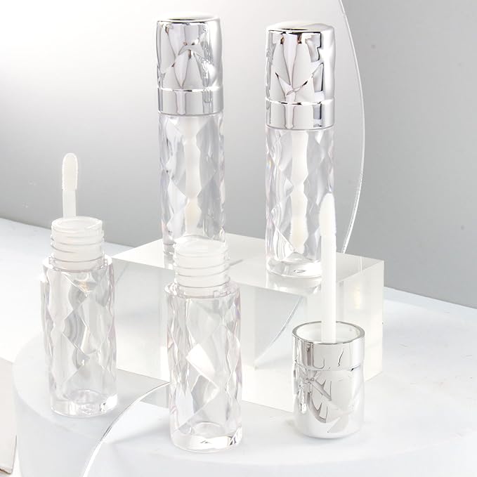 COSIDEA 16pcs Round 5ml 0.17oz silver Empty lip gloss tubes with wand prismatic Lipgloss tube containers for lip oil packing