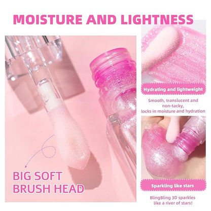 Erinde Magic Color Changing Lip Oil, Moisturizing Lip Glow Oil, Plumping Shimmer Big Brush Tinted Lip Balm Lip Care, Long Lasting Nourishing Non-sticky Fresh Texture Lip Gloss Lip Balm