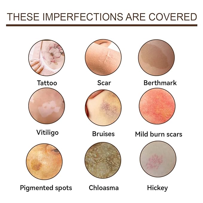 Tattoo Cover Up,Waterproof Invisible Concealer Body Leg Bruise Stretch Scar Dark Spots Vitiligo Skin Makeup Waterproof,Professional Long Lasting Tattoo Cover Up Suitable for Men and Women,2 Pcs Color