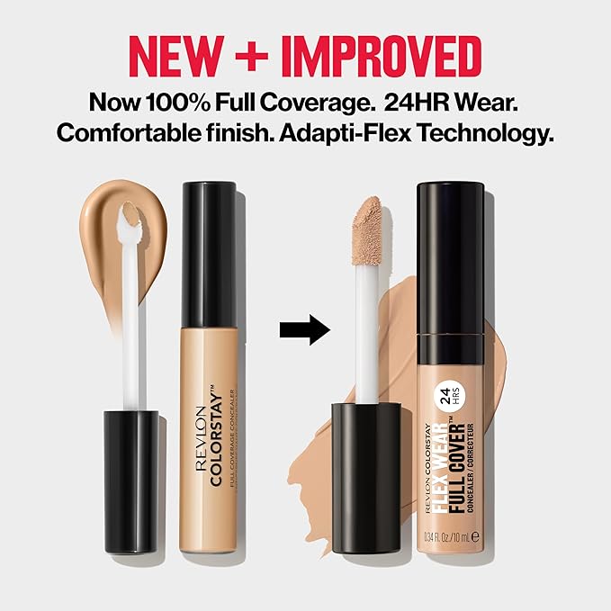 Revlon ColorStay Flex Wear, Full Cover Non-Creasing Concealer, Infused with Hyaluronic Acid & Vitamin E, Flexible Longwear, 060 Deep, 0.34 Fl Oz