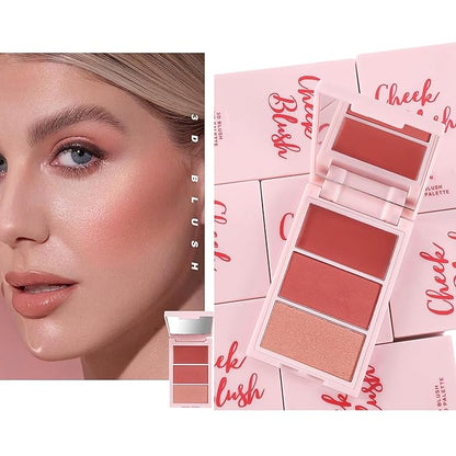 3D Blush Palette, Multi-Use Makeup Contour Pressed Powder Long-Lasting Pigment Cheekbones Contouring Blush Blendable Natural Shimmery Or Matte Finish, #03 Coffee