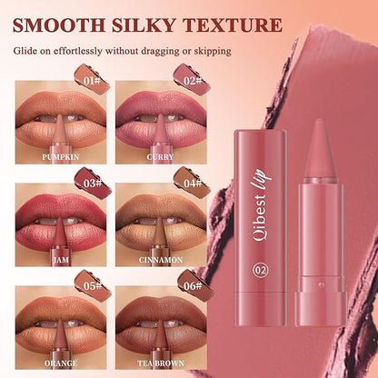 6 Colors 2-in-1 Lip liner and Lipstick Set, Matte Lipstick Crayon Lip Liner Pencil, High Pigmented Smooth Creamy Long Lasting Waterproof Lipstick
