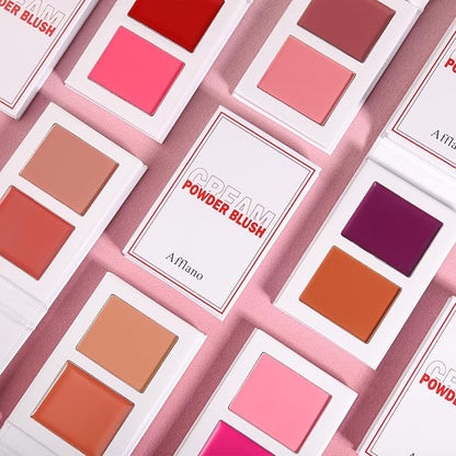 Face Blusher Palette with Two Toned Matte Finish and Cream Shades,Waterproof Long Lasting Lightweight Blush Powder Pink Coral Blushing Pallet with Mirror Women Makeup Set #7