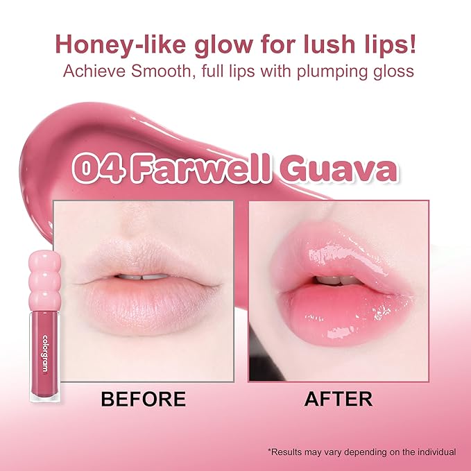 COLORGRAM Fruity Glass Gloss 04 Farewell Guava | Non-Sticky Glossy Lip Tint with Glass-Like Shine | Long-Lasting Hydrating Lip Gloss for Smooth & Plump Lips