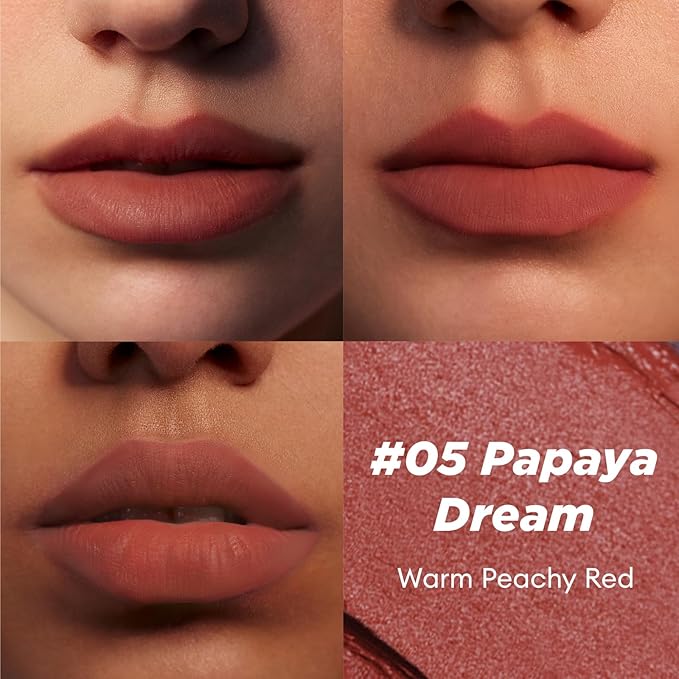 ITY Velvet Matte Finish Lip Stain-Mousse Textured Pudding Pot Lip Clay with Brush, Nude Shade, Dual-Use as Lipstick and Blush, Conceals Lip Lines, Rich Pigment, 0.21 oz (6g) in Papaya Dream