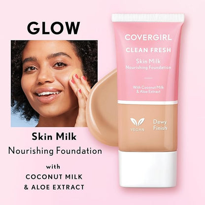 COVERGIRL Clean Fresh Nourishing Skin Tint, 560 Medium, Liquid Foundation, Dewy Finish, Infused with Coconut & Aloe, Vegan Formula